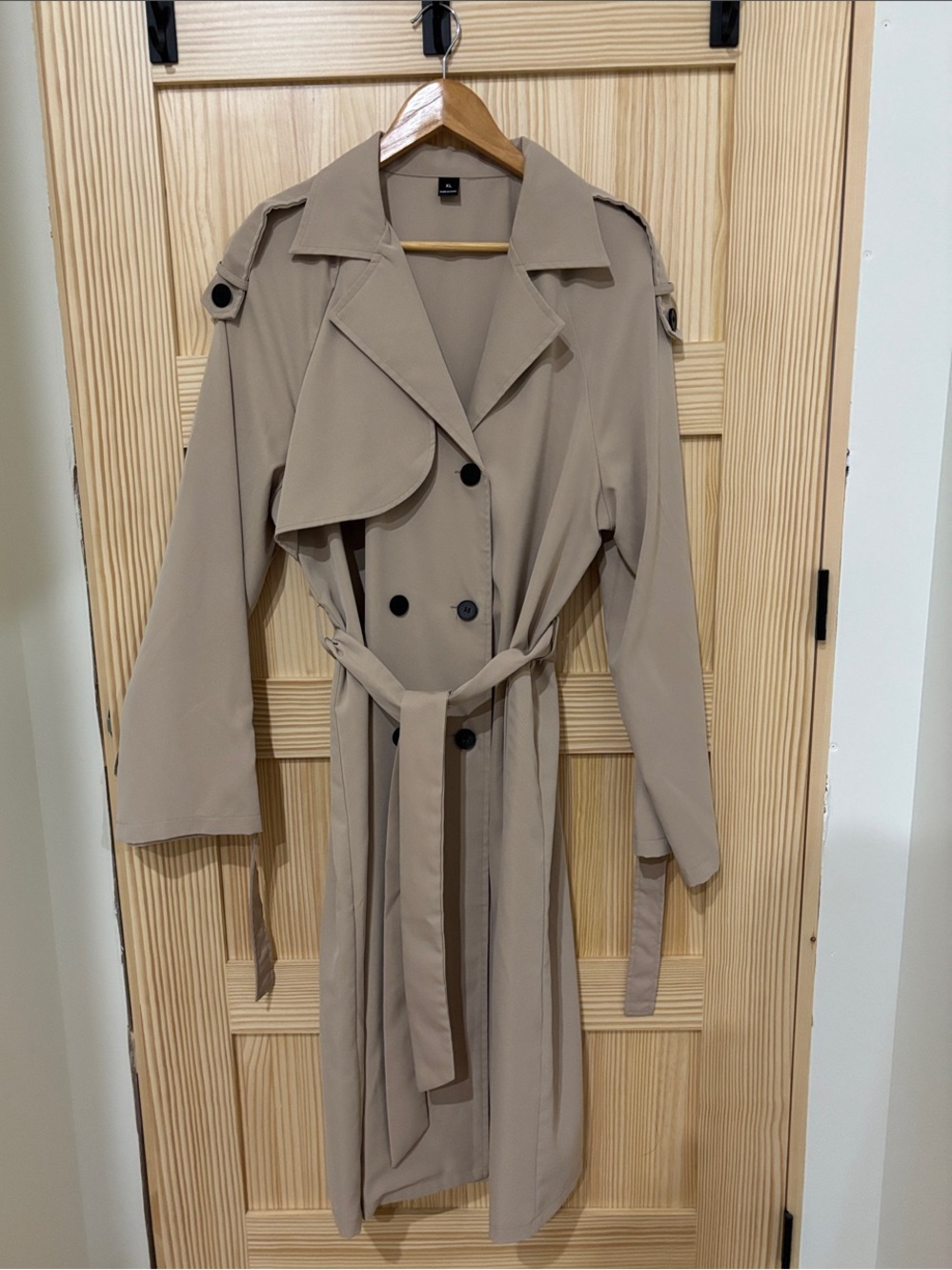 Classic Taupe Trench Coat - Women's Long Belted Coat